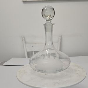 Vintage Toscany Etched Clipper Ship Liquor With Stopper Glass Decanter